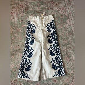 Anthropologie White Embroidered Wide-Leg Pants – Size 10